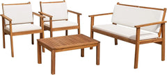 4-Piece Acacia Wood Outdoor Patio Conversation Set with Cushions