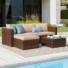 5-Piece Outdoor Patio Wicker Sectional Set with Cushions