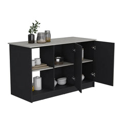 Kitchen Island with Large Top Surface, Double Doors & Open Shelves