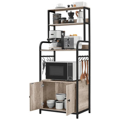 Wooden Baker’s Rack with Open Shelves & Hooks – Microwave Stand