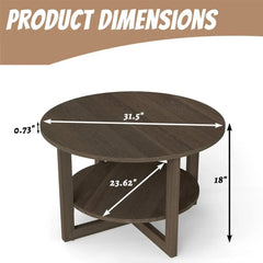 Modern Round Wooden Coffee Table with 2-Tier Storage