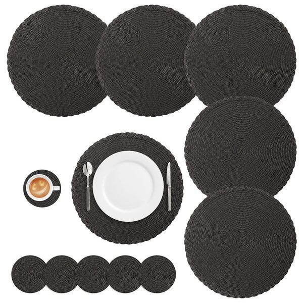 Set of 6 Round Braided Washable Placemats – 34cm Heat Resistant