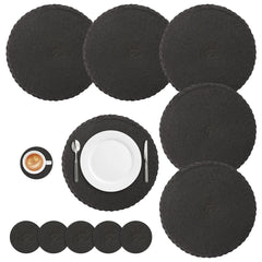 Set of 6 Round Braided Washable Placemats – 34cm Heat Resistant