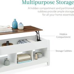 Lift Top Coffee Table with Hidden Storage and Display Shelves