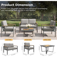 MBY 4-Piece Metal Outdoor Patio Conversation Set with Cushions