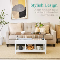 Lift Top Coffee Table with Hidden Storage and Display Shelves