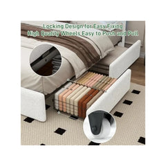 Queen Upholstered Bed Frame with LED Lights & 4 Drawers