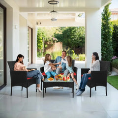 4-Piece Patio Wicker Conversation Set with Coffee Table