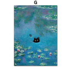 Funny Art Canvas Prints – Black Cat & Van Gogh Sunflowers Inspired Posters