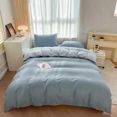 4-Piece Solid Color Brush Fabric Bedding Set – Duvet Cover & Pillowcases