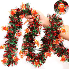6.6FT Metallic Twist Christmas Tinsel Garland with Santa & Gingerbread
