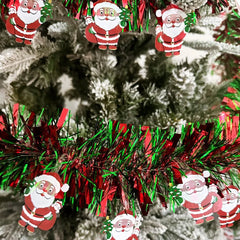 6.6FT Metallic Twist Christmas Tinsel Garland with Santa & Gingerbread
