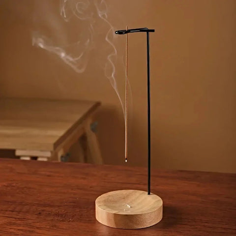 Wooden Round Upside Down Incense Burner & Stick Holder