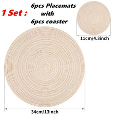 Set of 6 Round Braided Washable Placemats – 34cm Heat Resistant