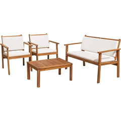 4-Piece Acacia Wood Outdoor Patio Conversation Set with Cushions