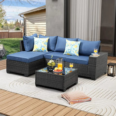 5-Piece All-Weather Wicker Patio Sectional Sofa Set with Cushions