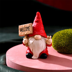 Christmas Elf Figurine with Festive Welcome Sign – Faceless Dwarf Statue