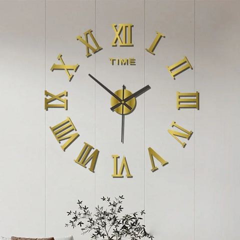 Large 3D DIY Silent Wall Clock – Black/Gold/Silver Modern Design
