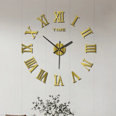 Large 3D DIY Silent Wall Clock – Black/Gold/Silver Modern Design