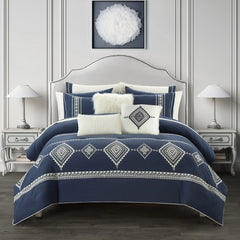 Navy 12-Piece Queen Bed in a Bag Comforter Set with Sheets & Pillows
