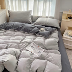 4-Piece Solid Color Brush Fabric Bedding Set – Duvet Cover & Pillowcases
