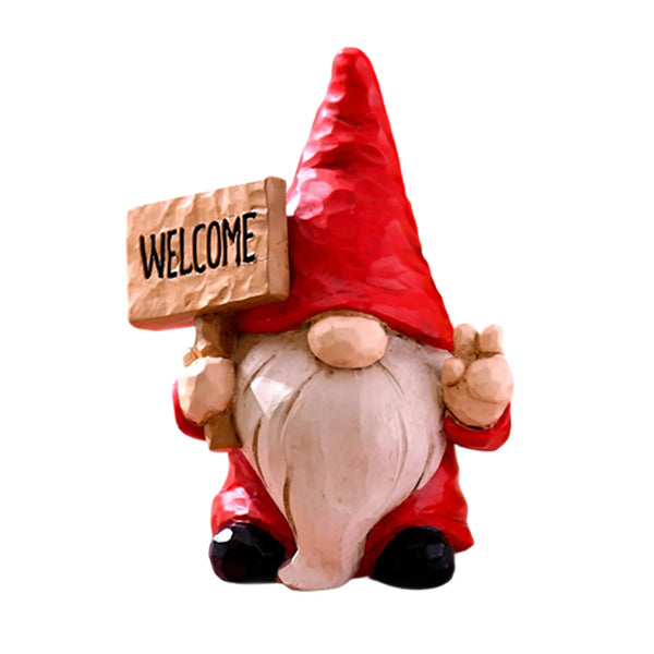 Christmas Elf Figurine with Festive Welcome Sign – Faceless Dwarf Statue
