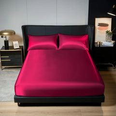 Kuup 3-Piece Satin Polyester Bedding Set with Elastic Fitted Sheet – King Size