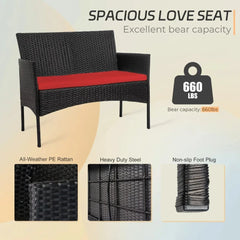 4-Piece Patio Wicker Conversation Set with Coffee Table