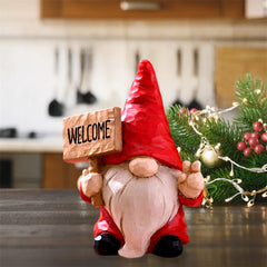 Christmas Elf Figurine with Festive Welcome Sign – Faceless Dwarf Statue