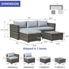 5-Piece Outdoor Patio Wicker Sectional Set with Cushions