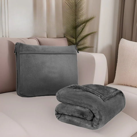 2-in-1 Throw Pillow & Travel Blanket – Portable Coral Fleece
