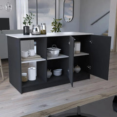 Kitchen Island with Large Top Surface, Double Doors & Open Shelves