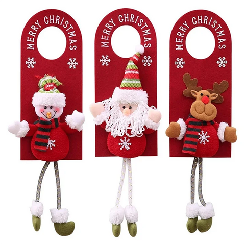3-Piece Christmas Door Knob Ornaments – Snowman, Santa & Elk
