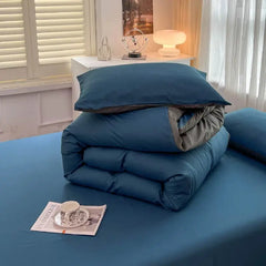 4-Piece Solid Color Brush Fabric Bedding Set – Duvet Cover & Pillowcases