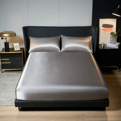Kuup 3-Piece Satin Polyester Bedding Set with Elastic Fitted Sheet – King Size