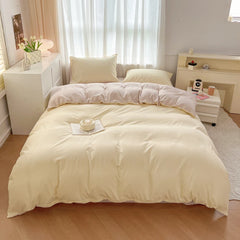 4-Piece Solid Color Brush Fabric Bedding Set – Duvet Cover & Pillowcases