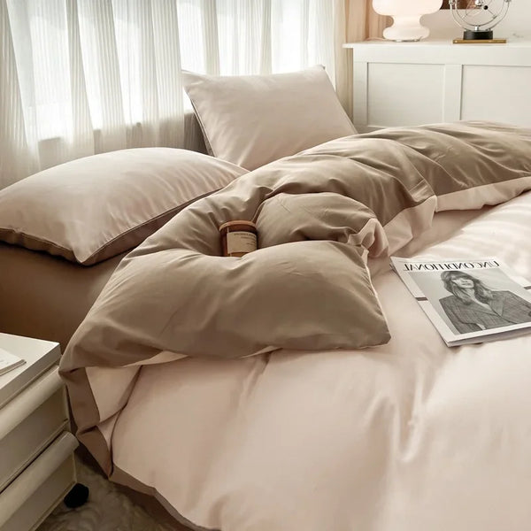 4-Piece Solid Color Brush Fabric Bedding Set – Duvet Cover & Pillowcases