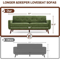 77" Chenille Mid-Century Modern Tufted Sofa Loveseat