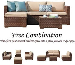 5-Piece Outdoor Patio Wicker Sectional Set with Cushions