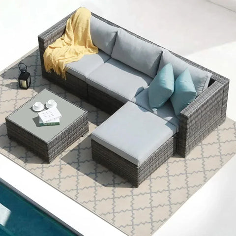 5-Piece Outdoor Patio Wicker Sectional Set with Cushions