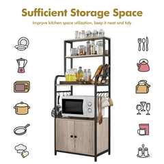 Wooden Baker’s Rack with Open Shelves & Hooks – Microwave Stand