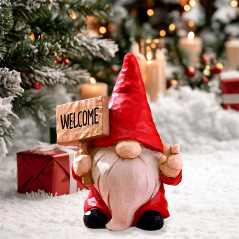 Christmas Elf Figurine with Festive Welcome Sign – Faceless Dwarf Statue