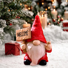 Christmas Elf Figurine with Festive Welcome Sign – Faceless Dwarf Statue