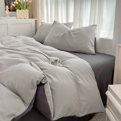 4-Piece Solid Color Brush Fabric Bedding Set – Duvet Cover & Pillowcases