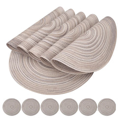 Set of 6 Round Braided Washable Placemats – 34cm Heat Resistant