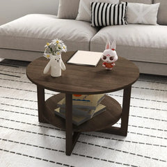Modern Round Wooden Coffee Table with 2-Tier Storage
