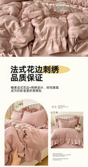 Lace Embroidery Heart Design 4-Piece Washed Cotton Summer Bedding Set