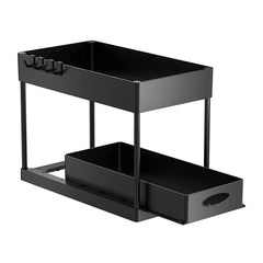 2-Tier Sliding Under Sink Organizer with Hooks & Hanging Cup