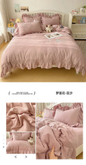 Lace Embroidery Heart Design 4-Piece Washed Cotton Summer Bedding Set