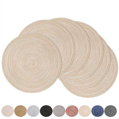 Set of 6 Round Braided Washable Placemats – 34cm Heat Resistant